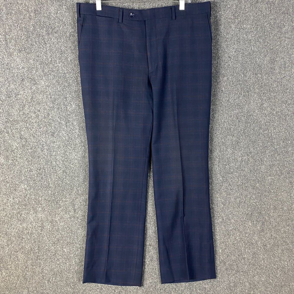 Eleganza Black Slacks Dress Pants Men's 38W Modern Fit Polyester Blend Navy Blue